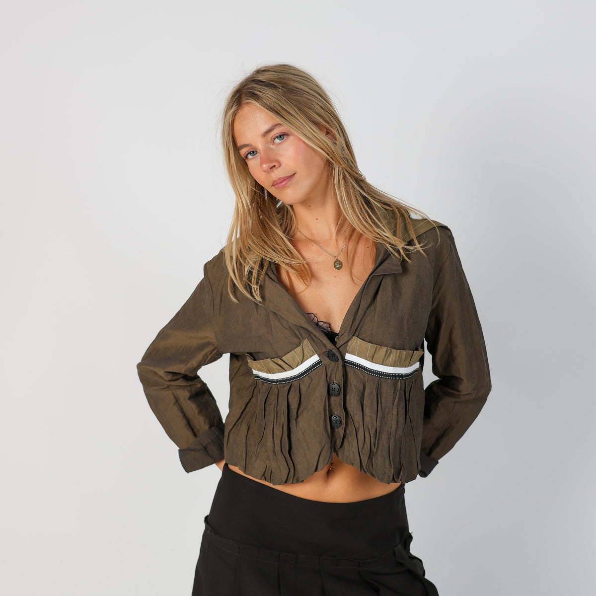 Khaki Green Y2K Woven Top (M)