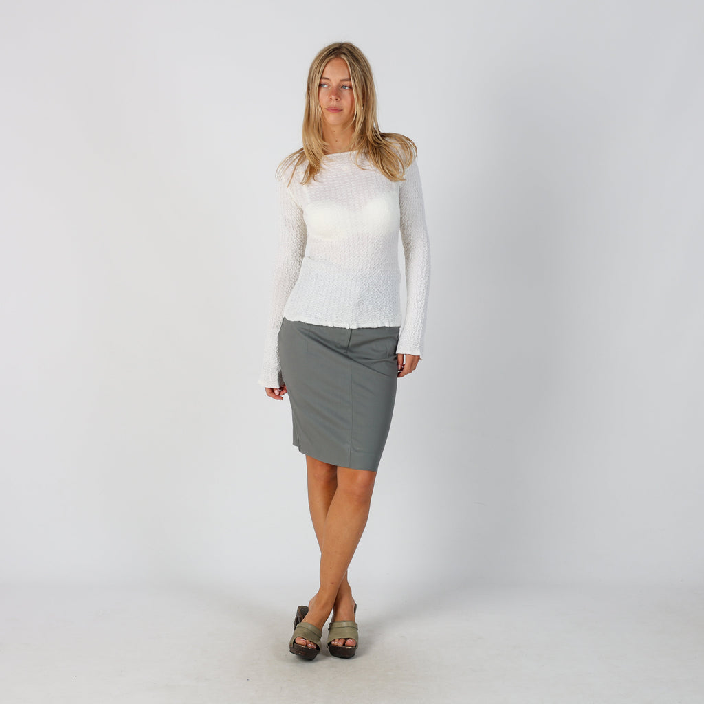 Grey Y2K Made in Italy Woven Midi Skirt (S)