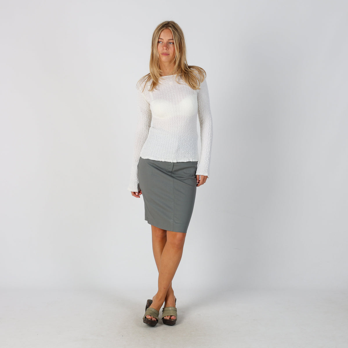 Grey Y2K Made in Italy Woven Midi Skirt (S)
