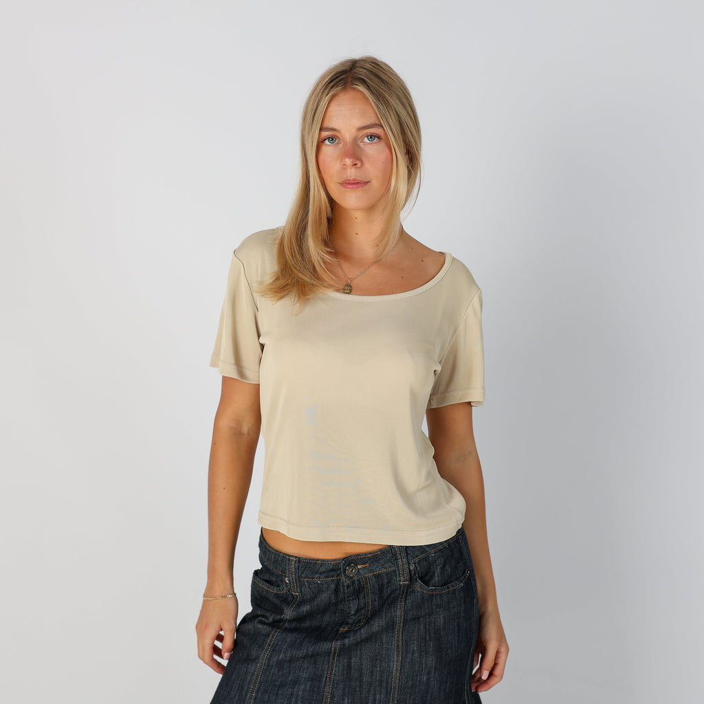 Beige Y2K Made in Italy Woven Top (S)