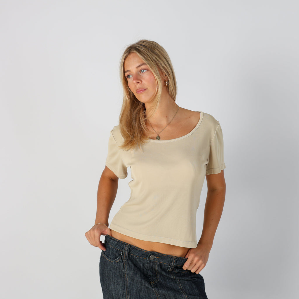 Beige Y2K Made in Italy Woven Top (S)