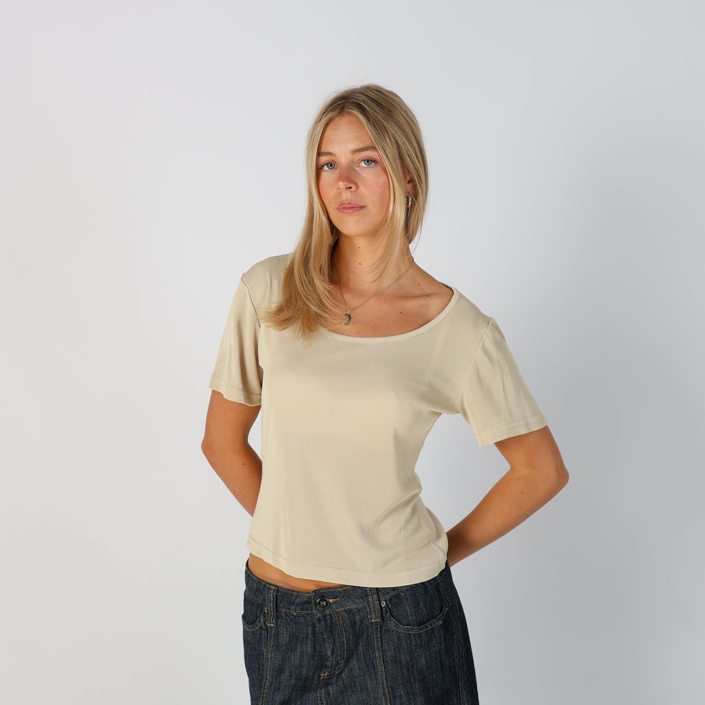 Beige Y2K Made in Italy Woven Top (S)