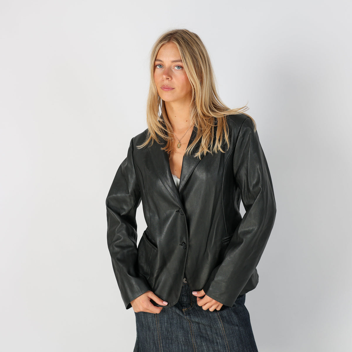 Black Y2K Leather Jacket (L)