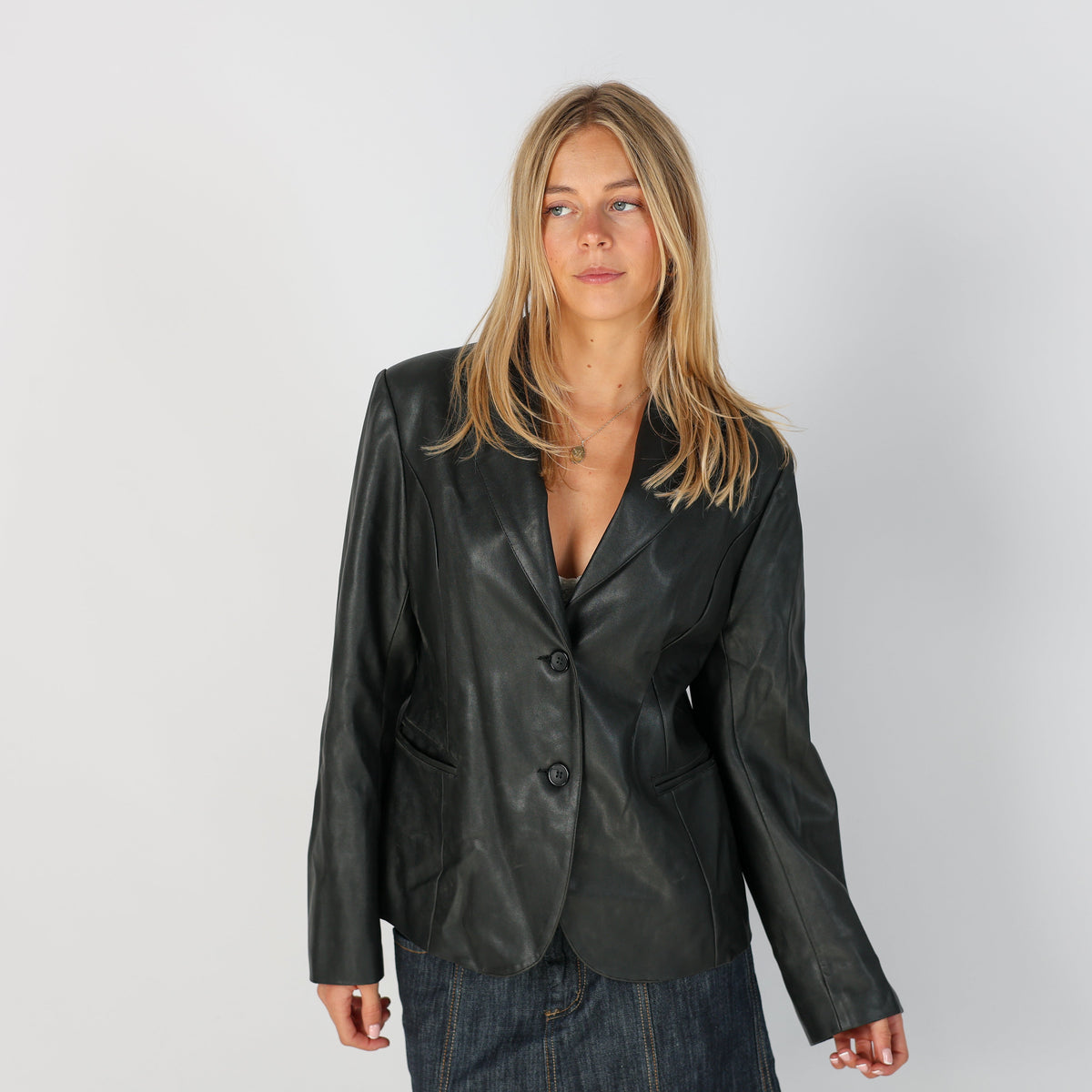 Black Y2K Leather Jacket (L)