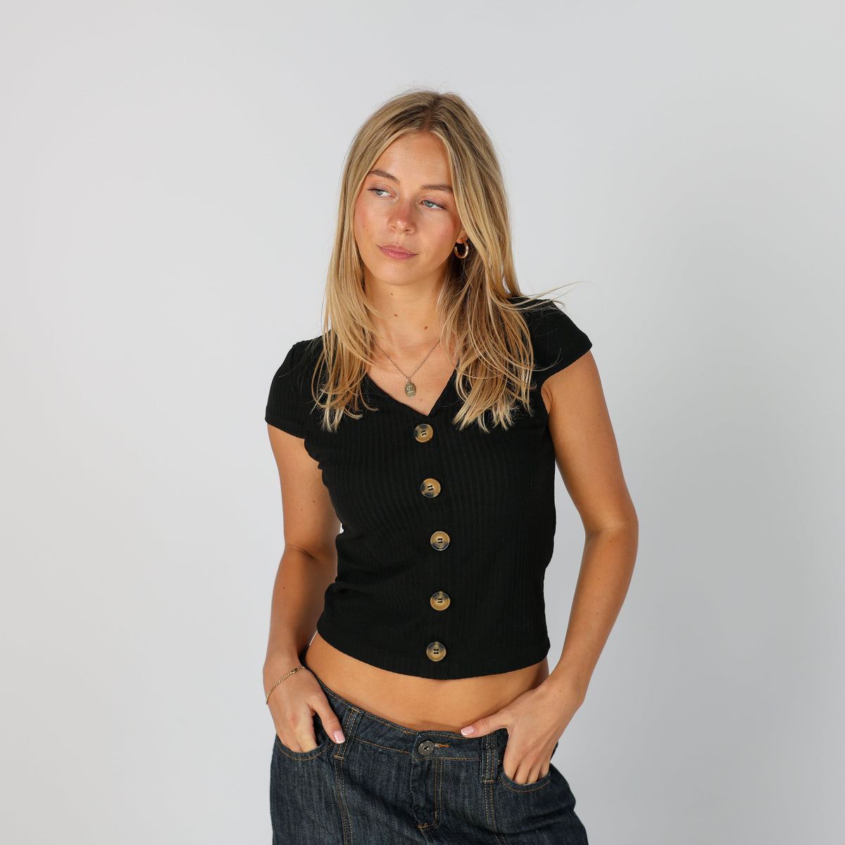 Black Y2K ONLY Woven Top (S)