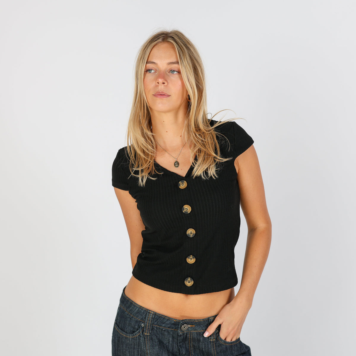 Black Y2K ONLY Woven Top (S)