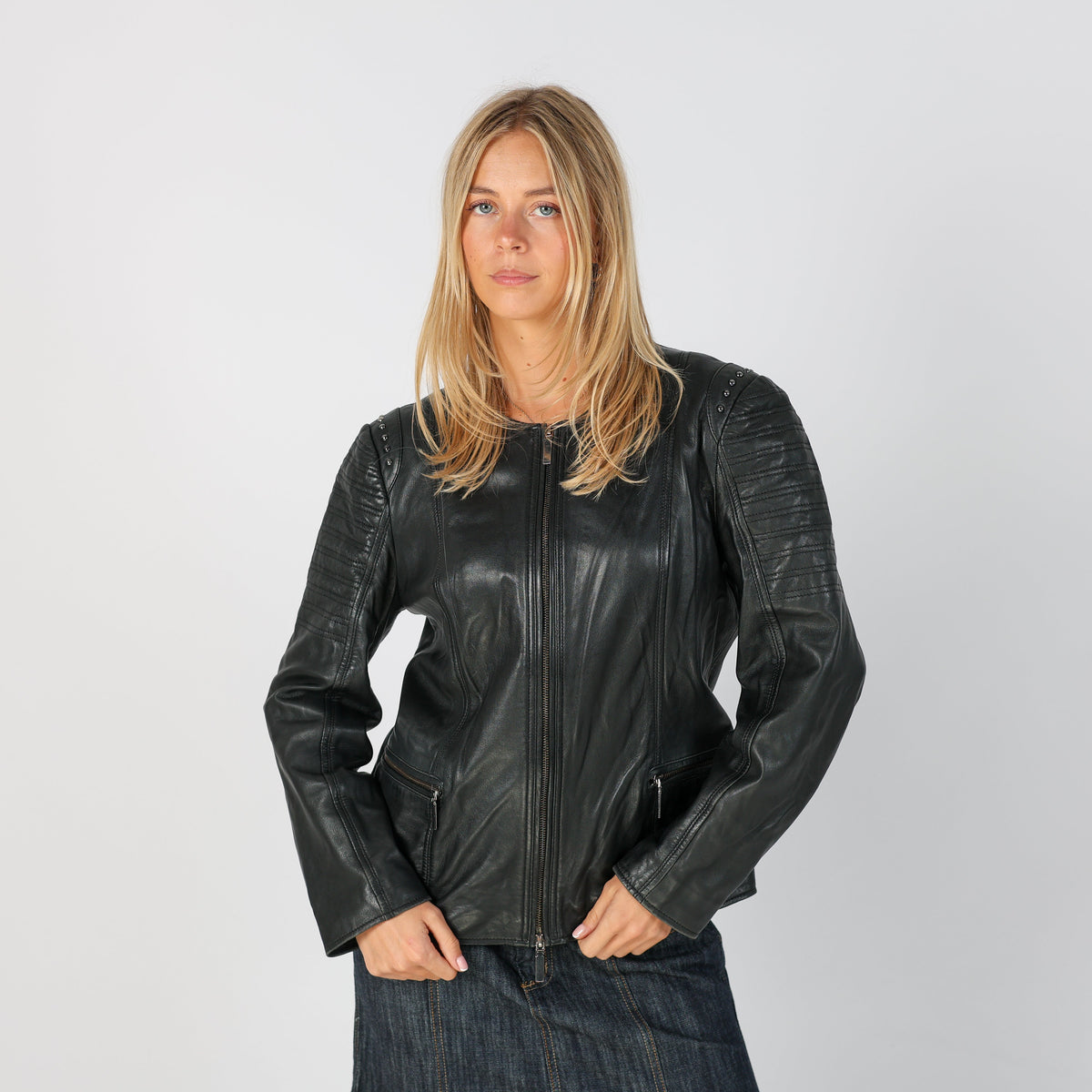 Black Y2K Conbipel Leather Jacket (L)