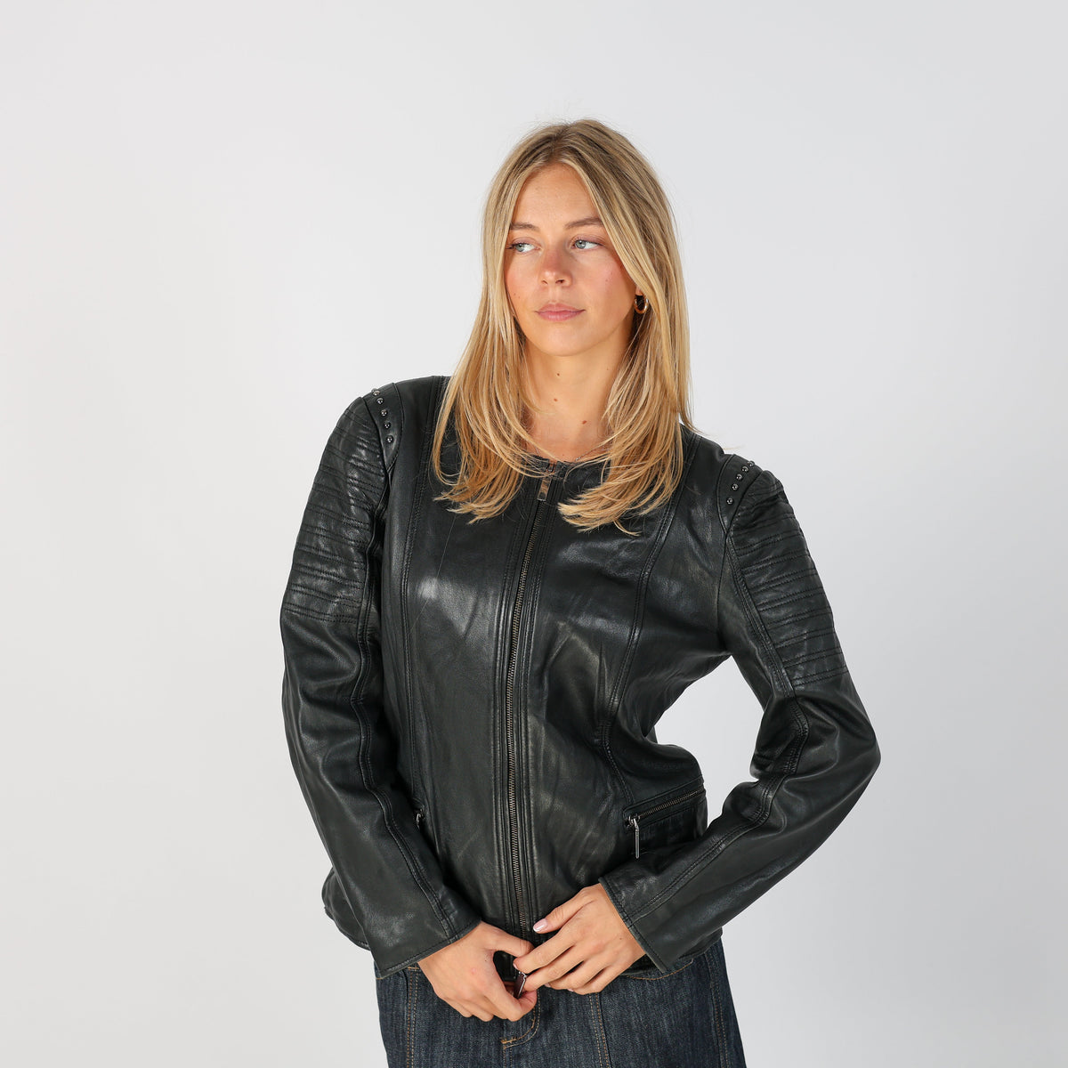 Black Y2K Conbipel Leather Jacket (L)