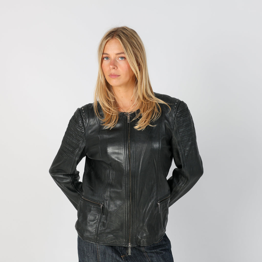 Black Y2K Conbipel Leather Jacket (L)