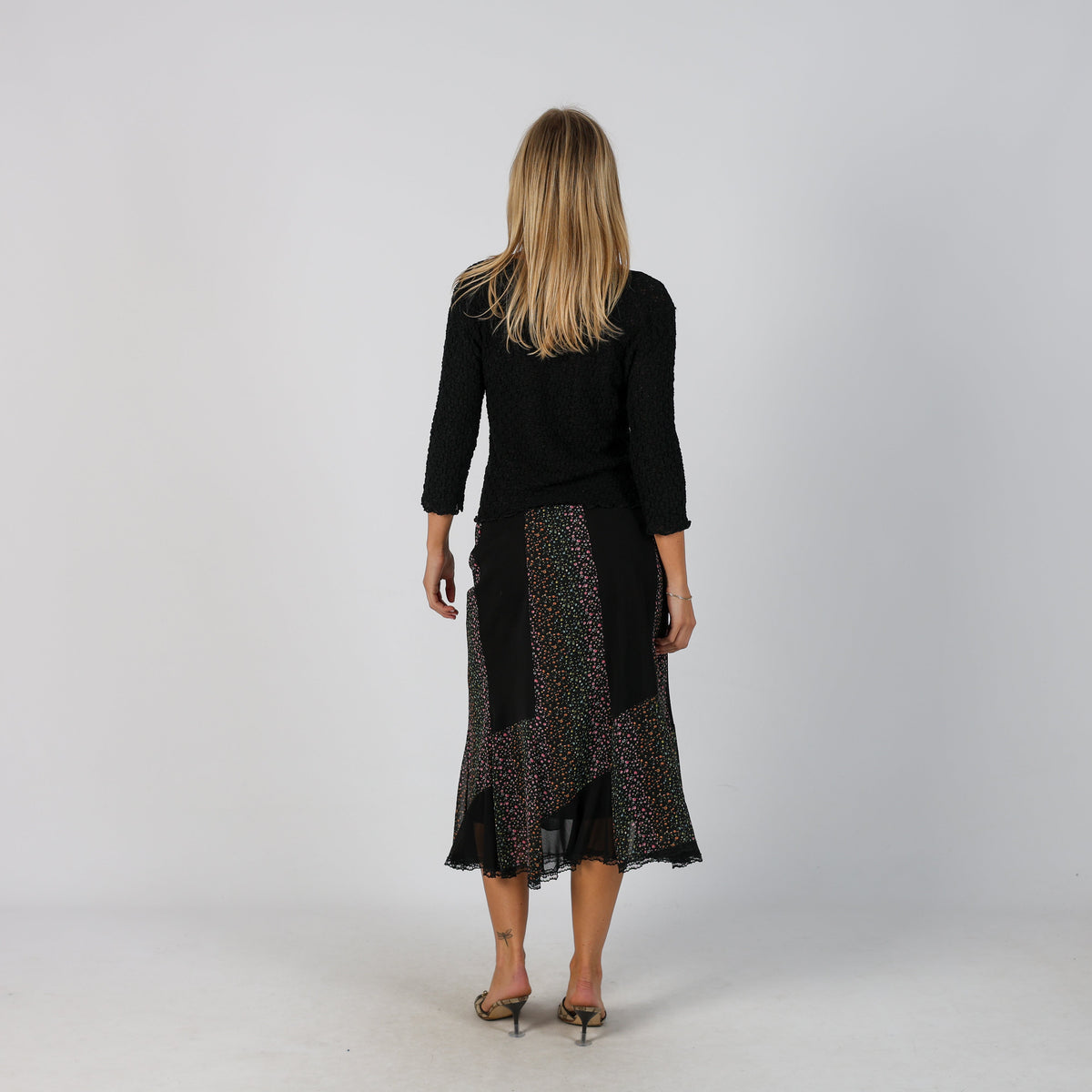 Black Y2K Made in Italy Woven Midi Skirt (S)