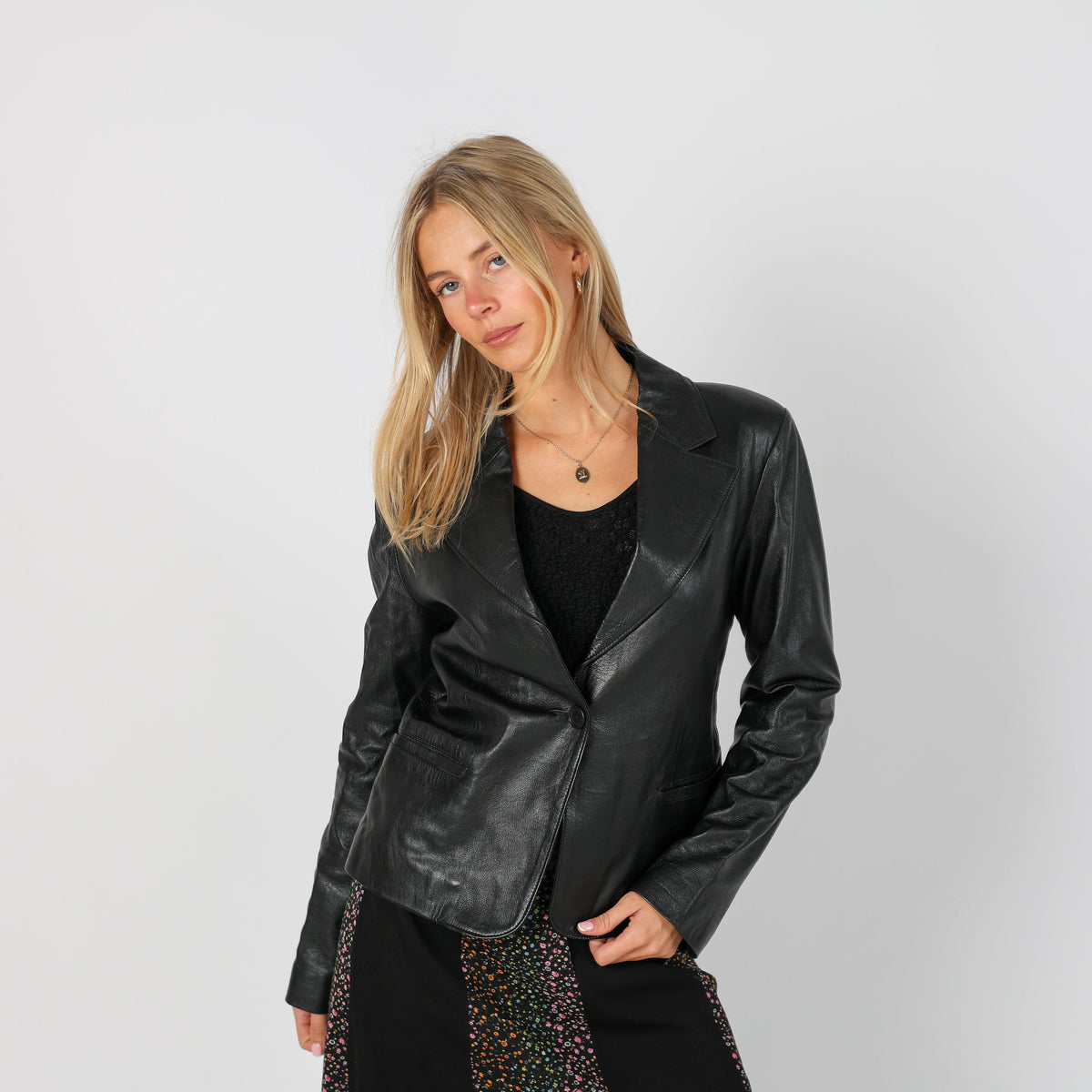 Black Y2K Leather Jacket (S)