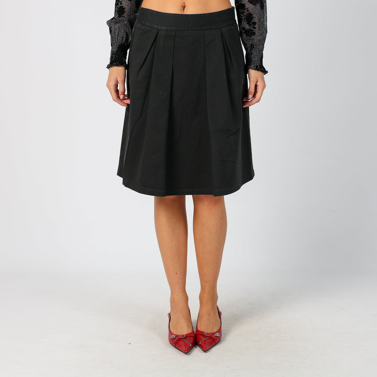 Black Y2K Woven Midi Skirt (S)