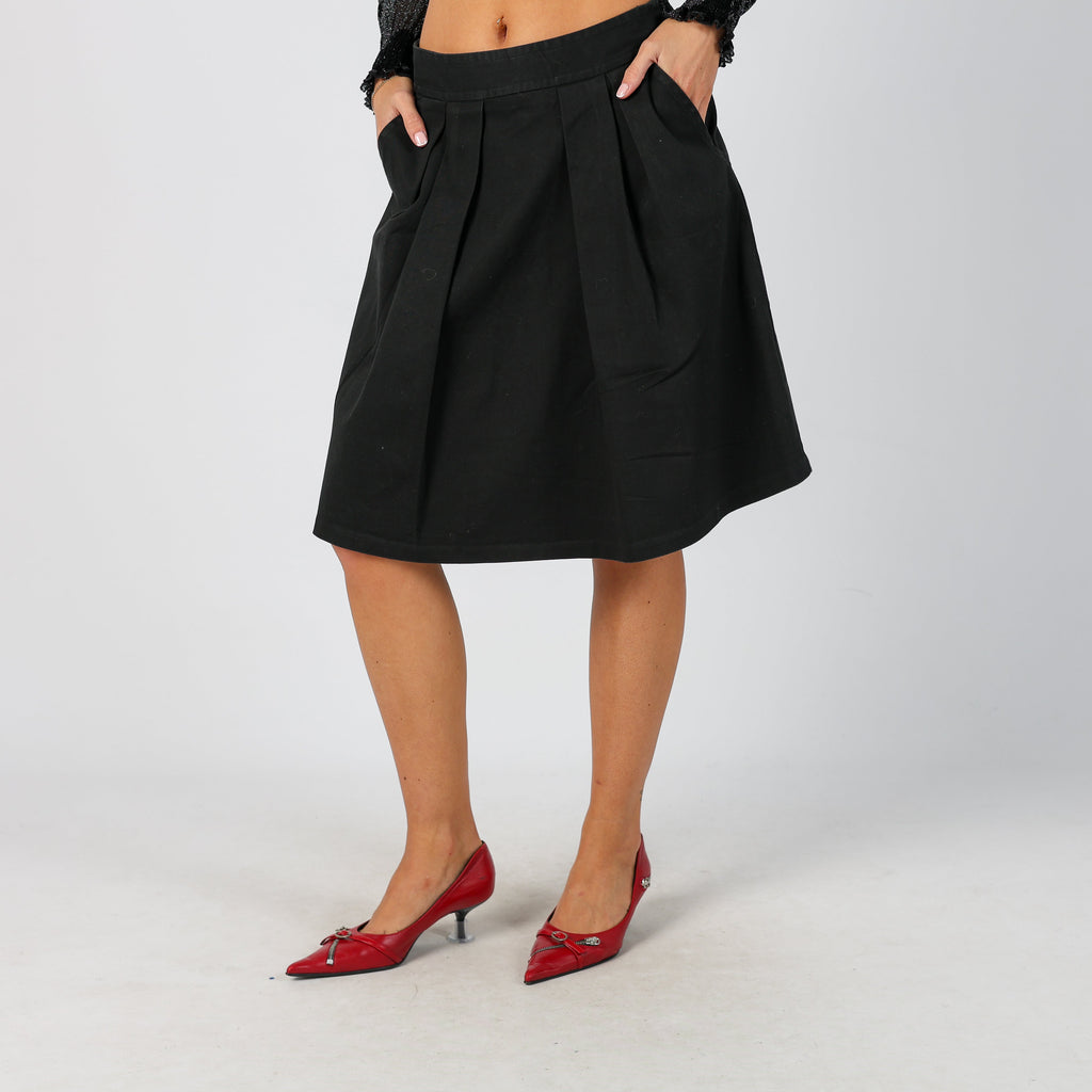 Black Y2K Woven Midi Skirt (S)