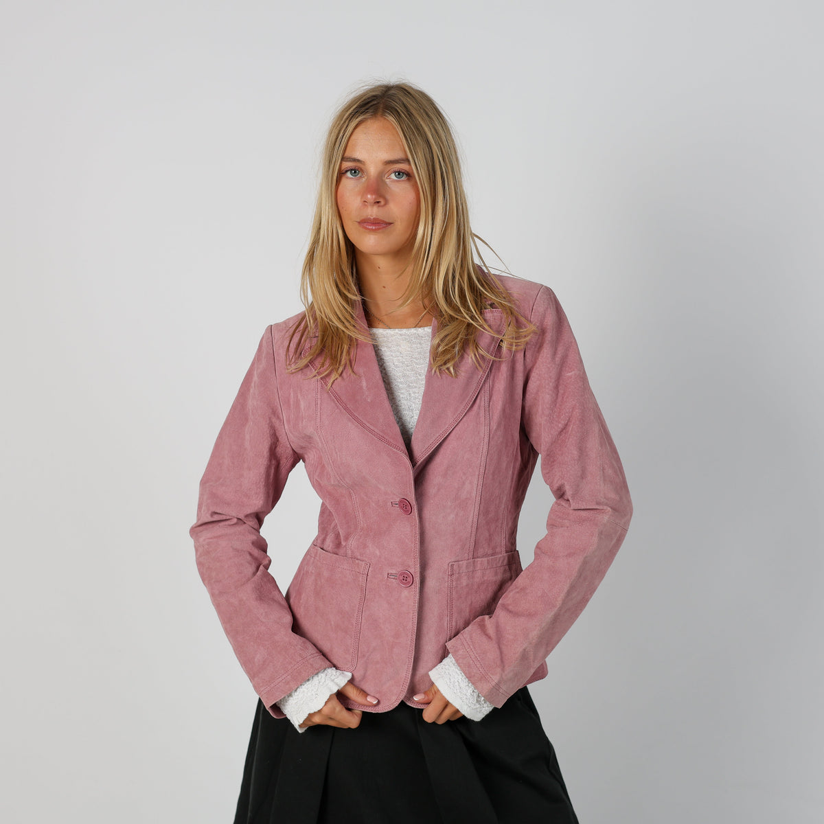 Baby Pink Y2K Leather Jacket (S)