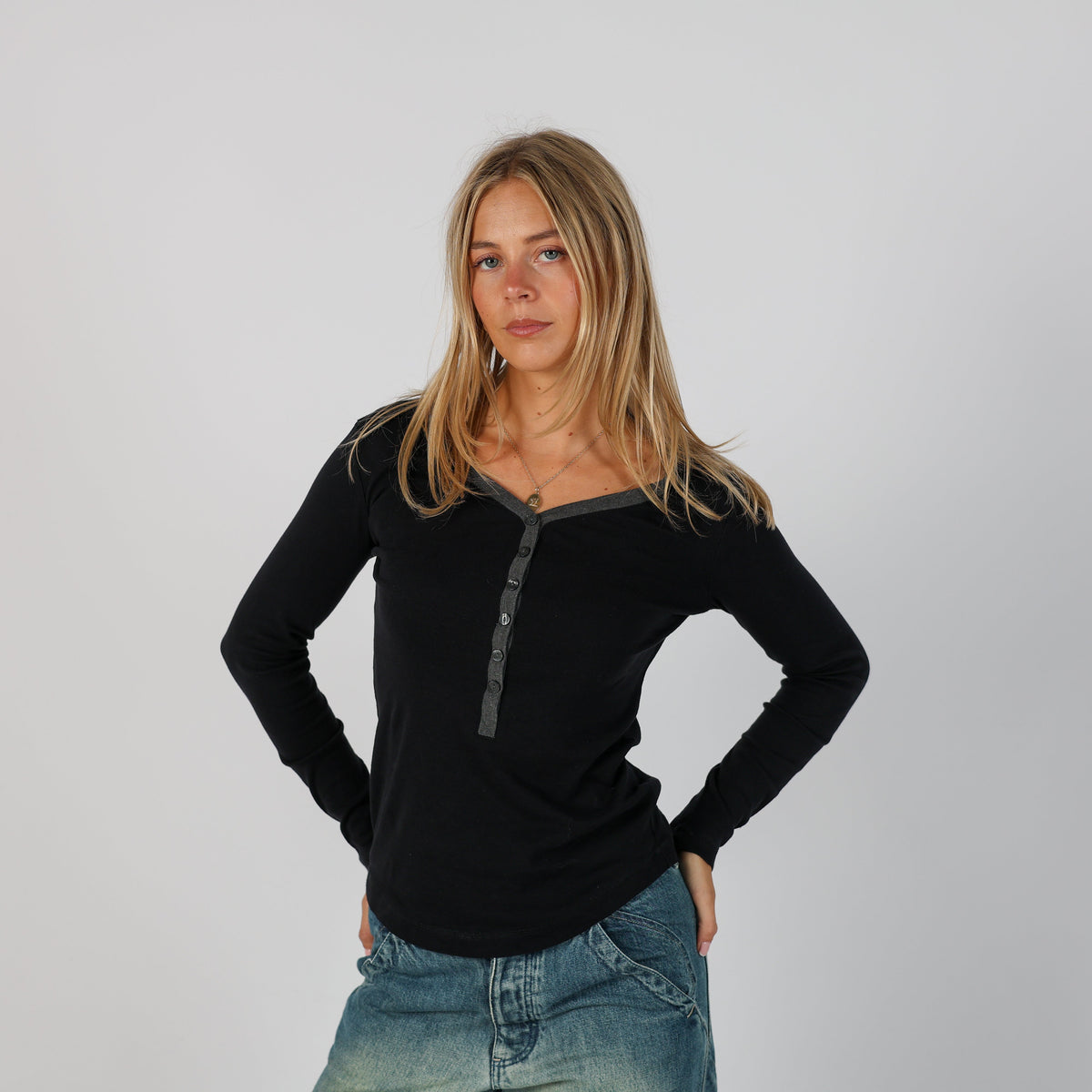 Black Y2K Champion Long Sleeve Top (S)