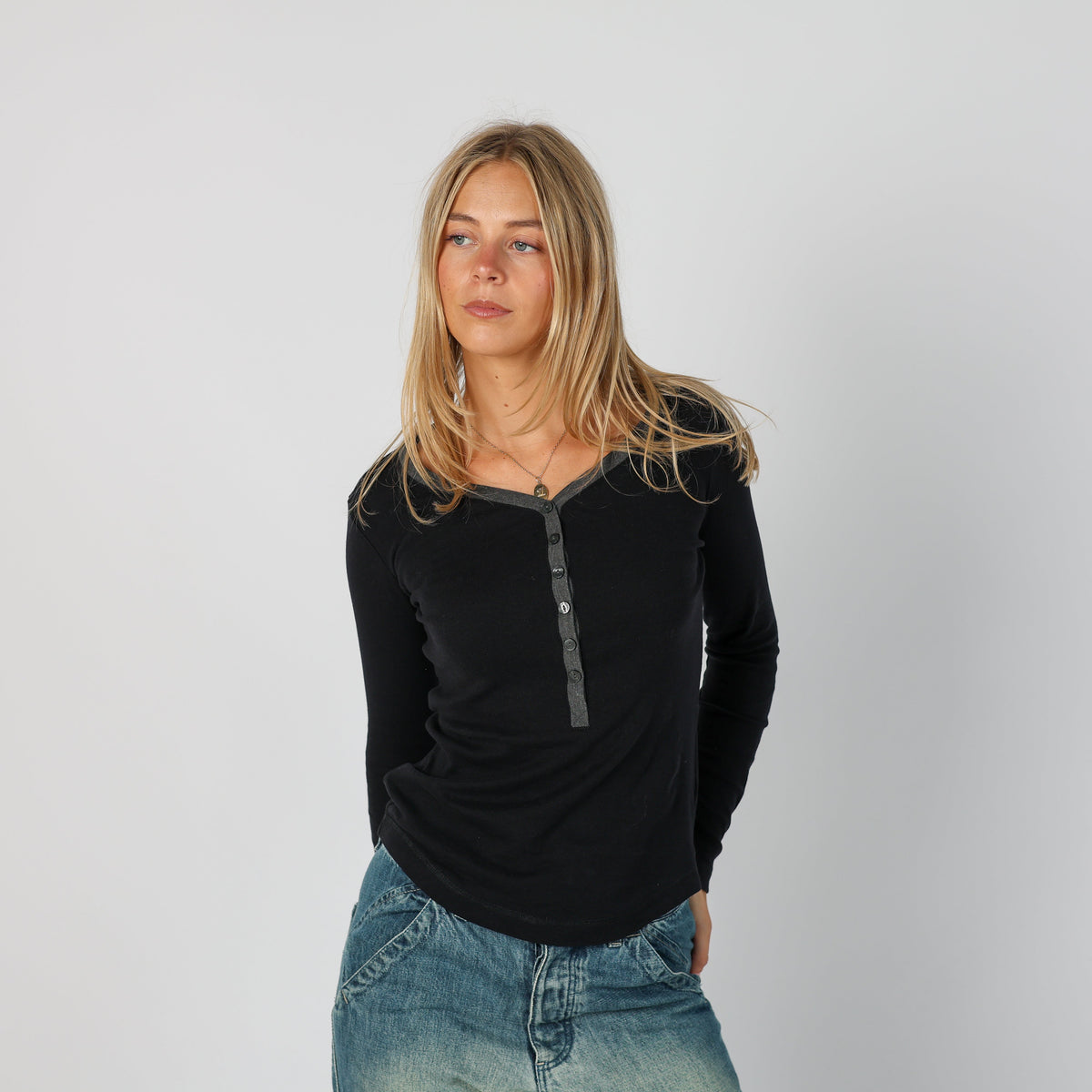 Black Y2K Champion Long Sleeve Top (S)