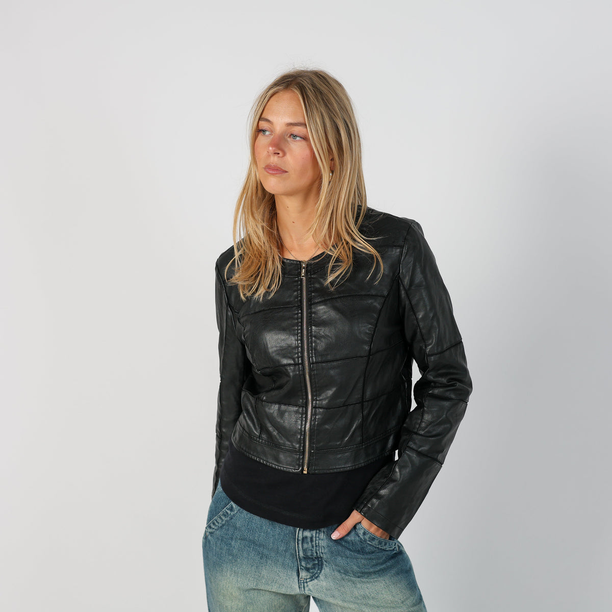 Black Y2K Nuna Lie Leather Jacket Faux (S)