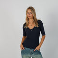 Navy Blue Y2K Tommy Hilfiger Long Sleeve Top (S)