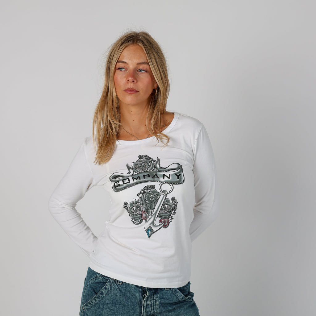 White Y2K Long Sleeve Top (S)