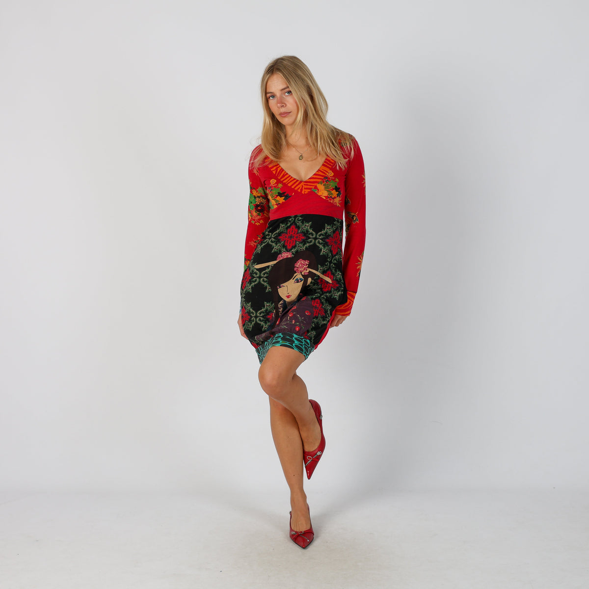 Red Y2K Desigual Woven Mini Dress (S)