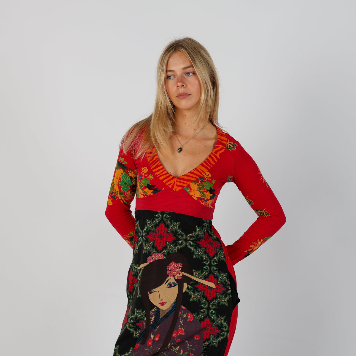 Red Y2K Desigual Woven Mini Dress (S)