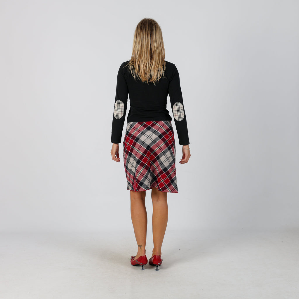 Burgundy Red Y2K Woven Midi Skirt Tartan (XS)