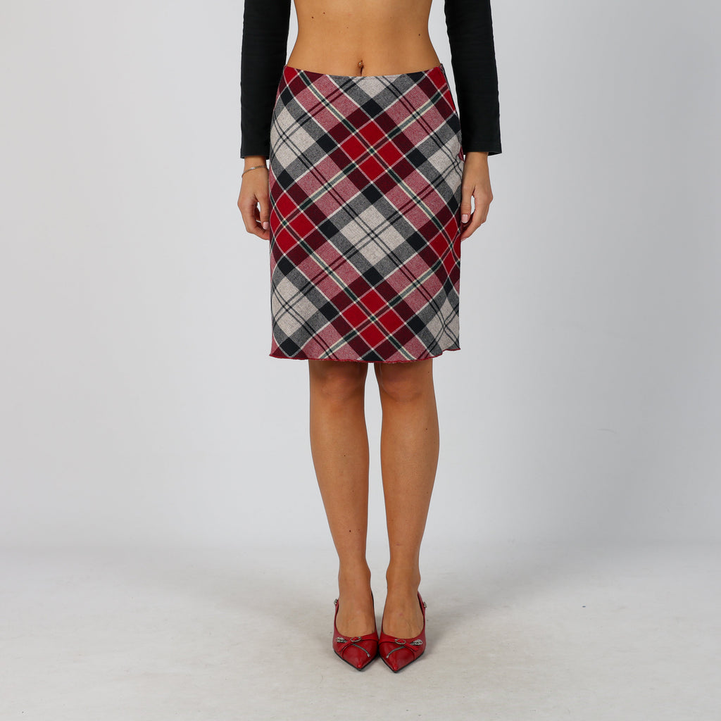 Burgundy Red Y2K Woven Midi Skirt Tartan (XS)