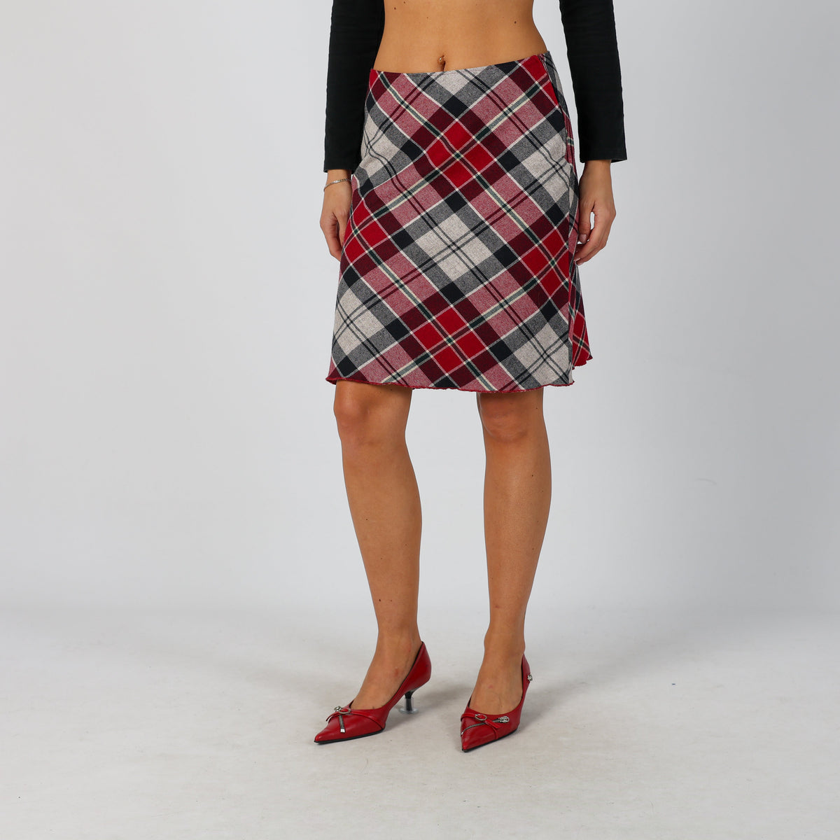 Burgundy Red Y2K Woven Midi Skirt Tartan (XS)