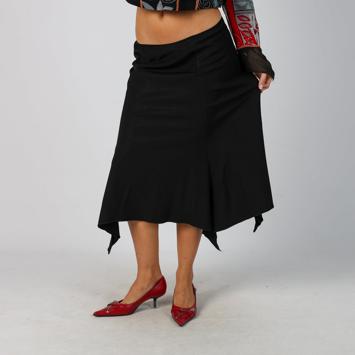 Black Y2K Coconuda Woven Midi Skirt (XS)