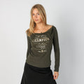 Dark Green Y2K Champion Long Sleeve Top (S)