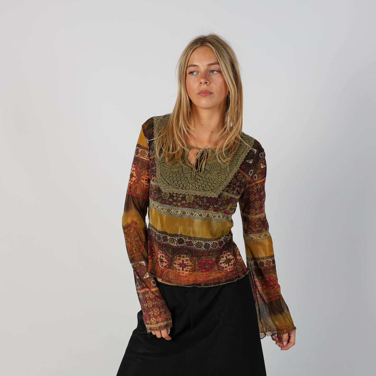 Dark Green Y2K Oltre Long Sleeve Top (S)