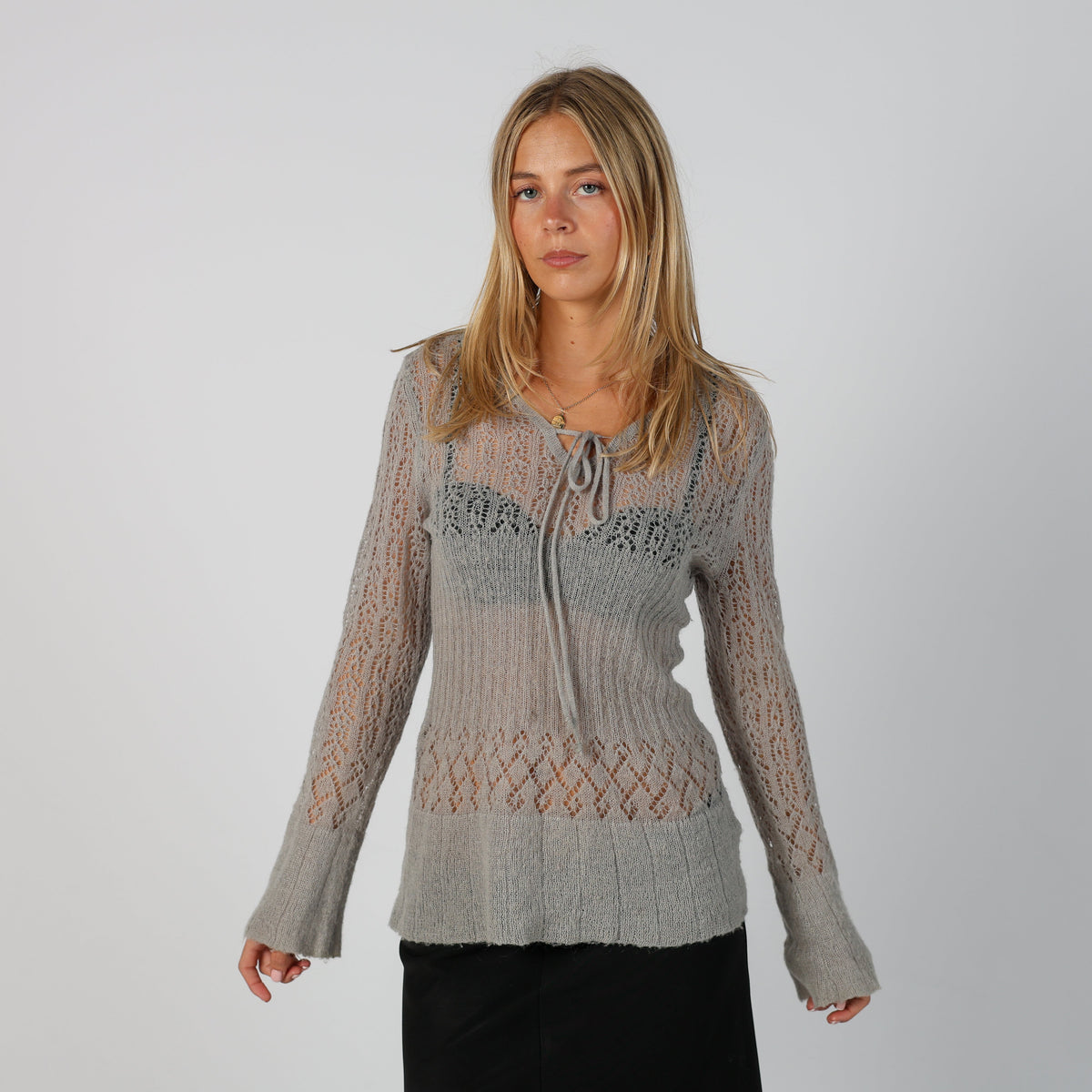 Grey Y2K Oltre Knitted Top (S)