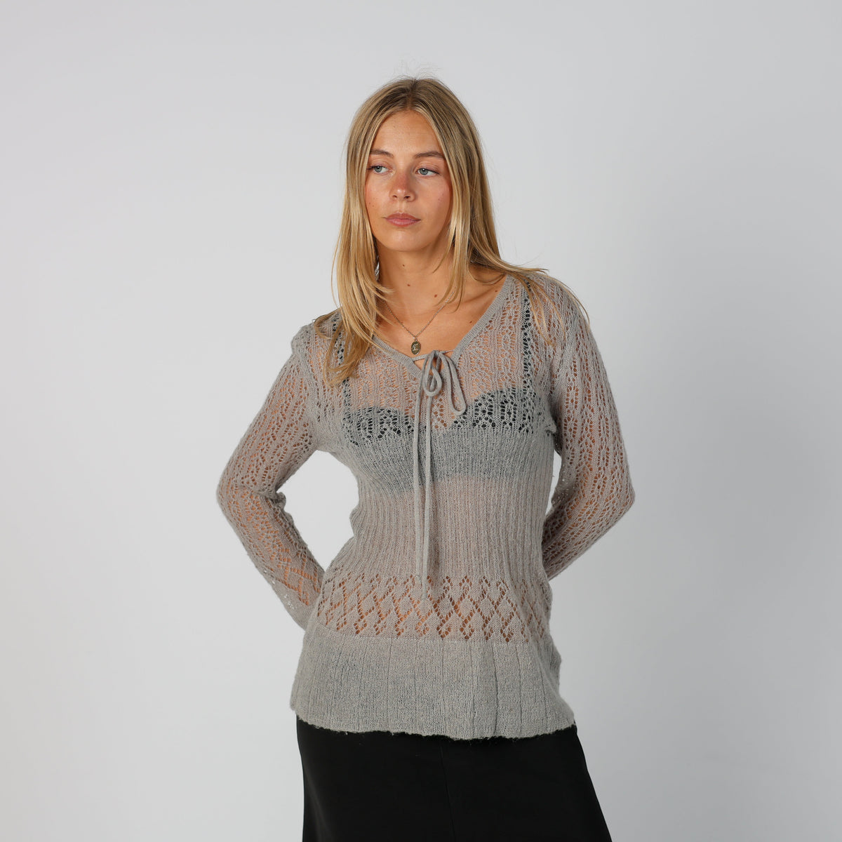 Grey Y2K Oltre Knitted Top (S)