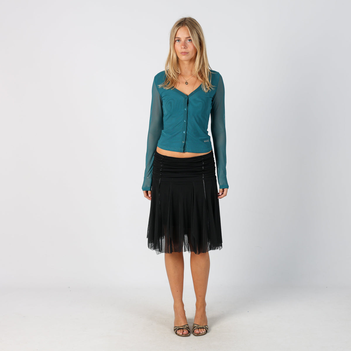 Black Y2K Woven Midi Skirt (XS)