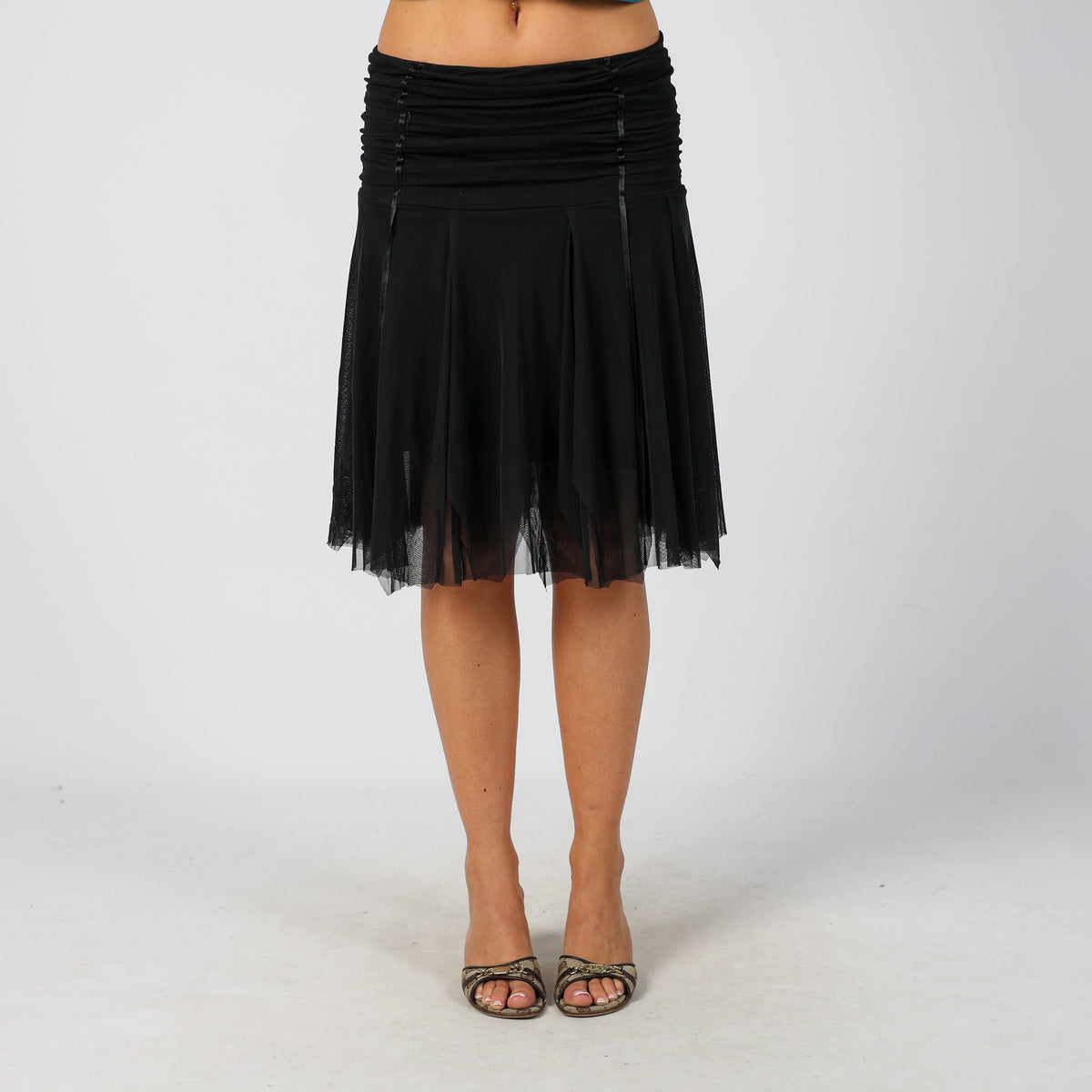 Black Y2K Woven Midi Skirt (XS)