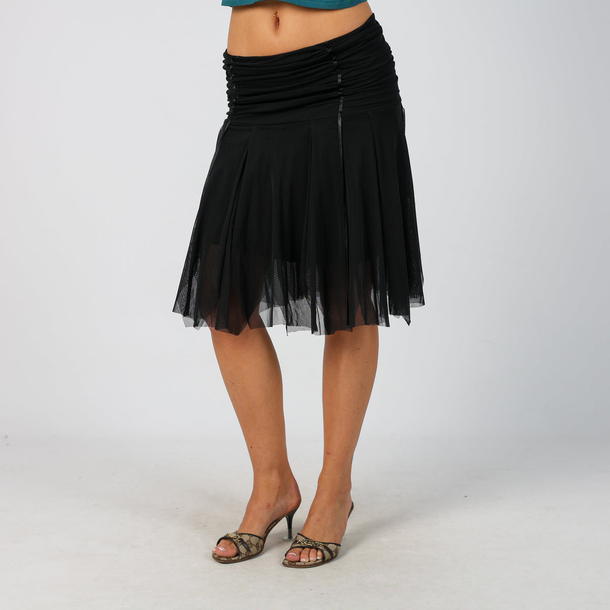 Black Y2K Woven Midi Skirt (XS)