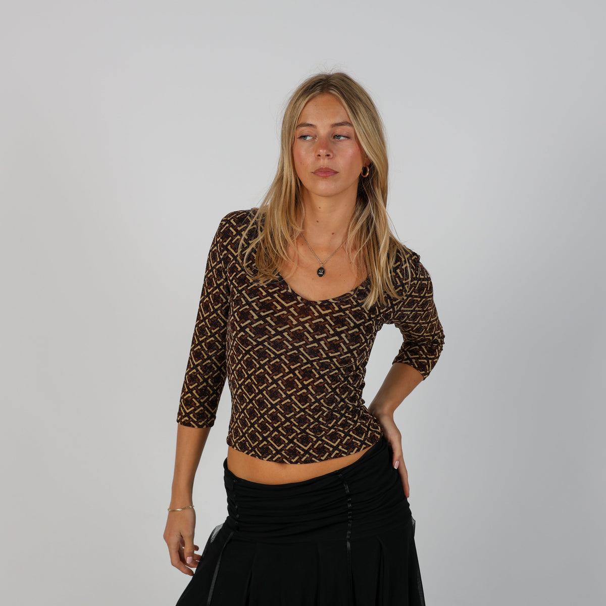 Brown Y2K Woven Top (S)