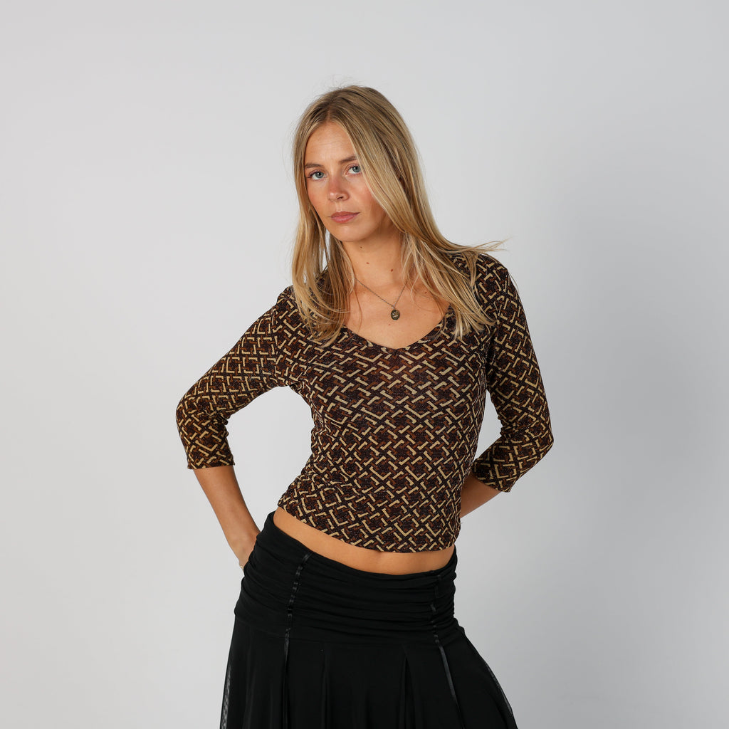 Brown Y2K Woven Top (S)