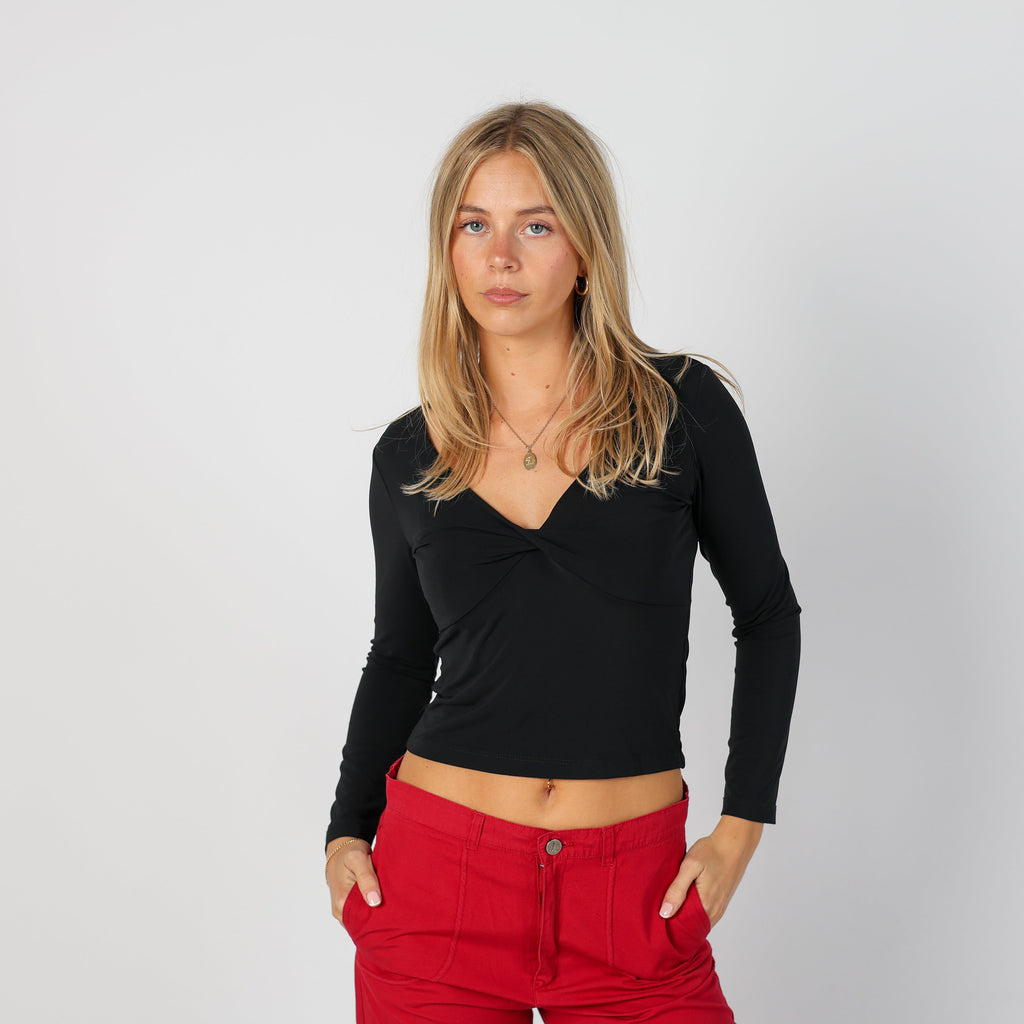 Black Y2K Long Sleeve Top (S)