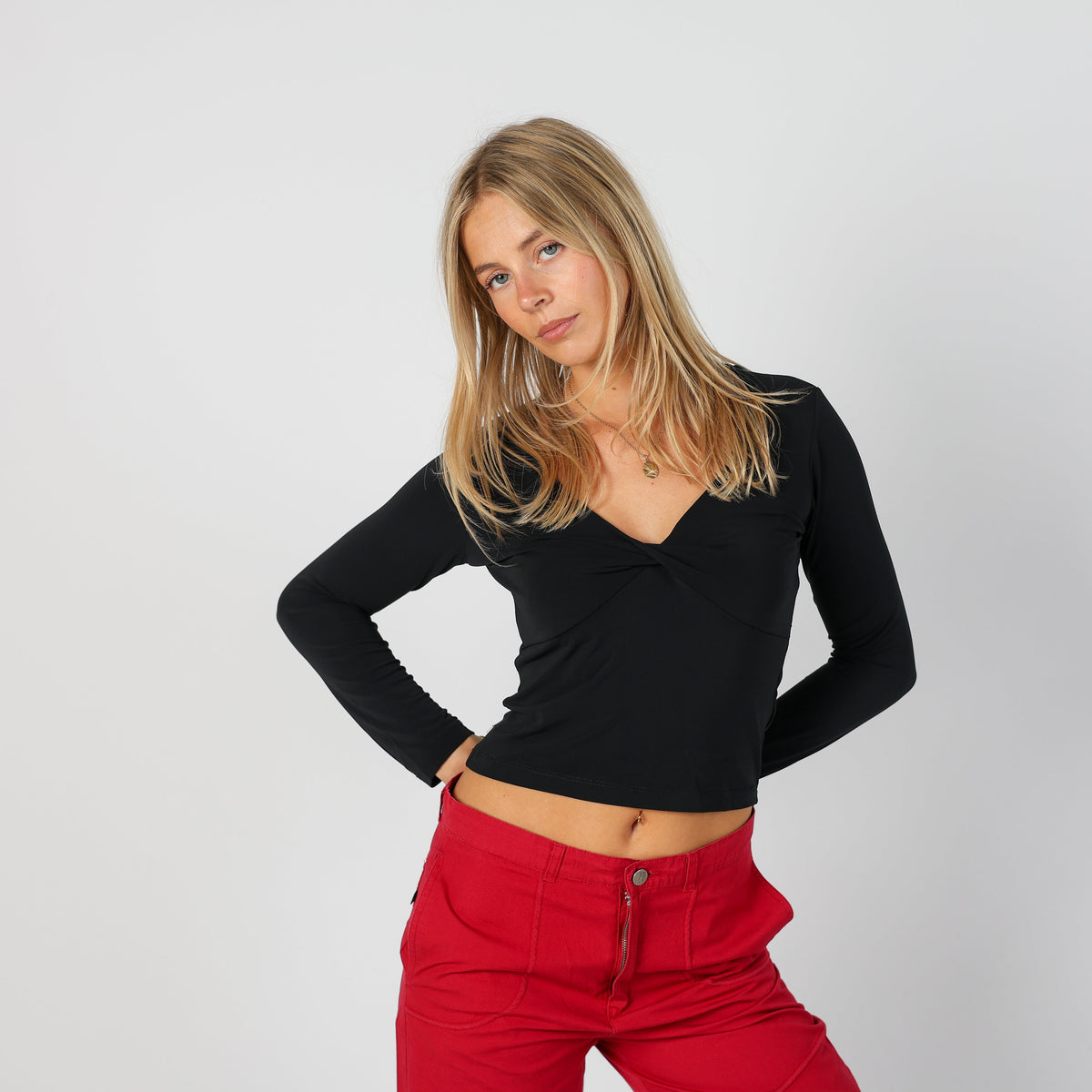 Black Y2K Long Sleeve Top (S)
