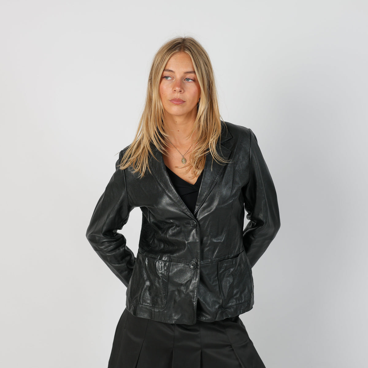 Black Y2K Leather Jacket (M)