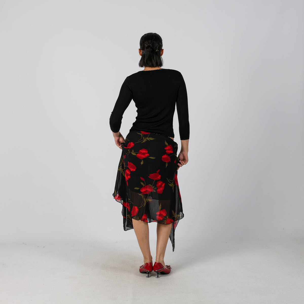 Black Y2K Coconuda Woven Midi Skirt (XXS)