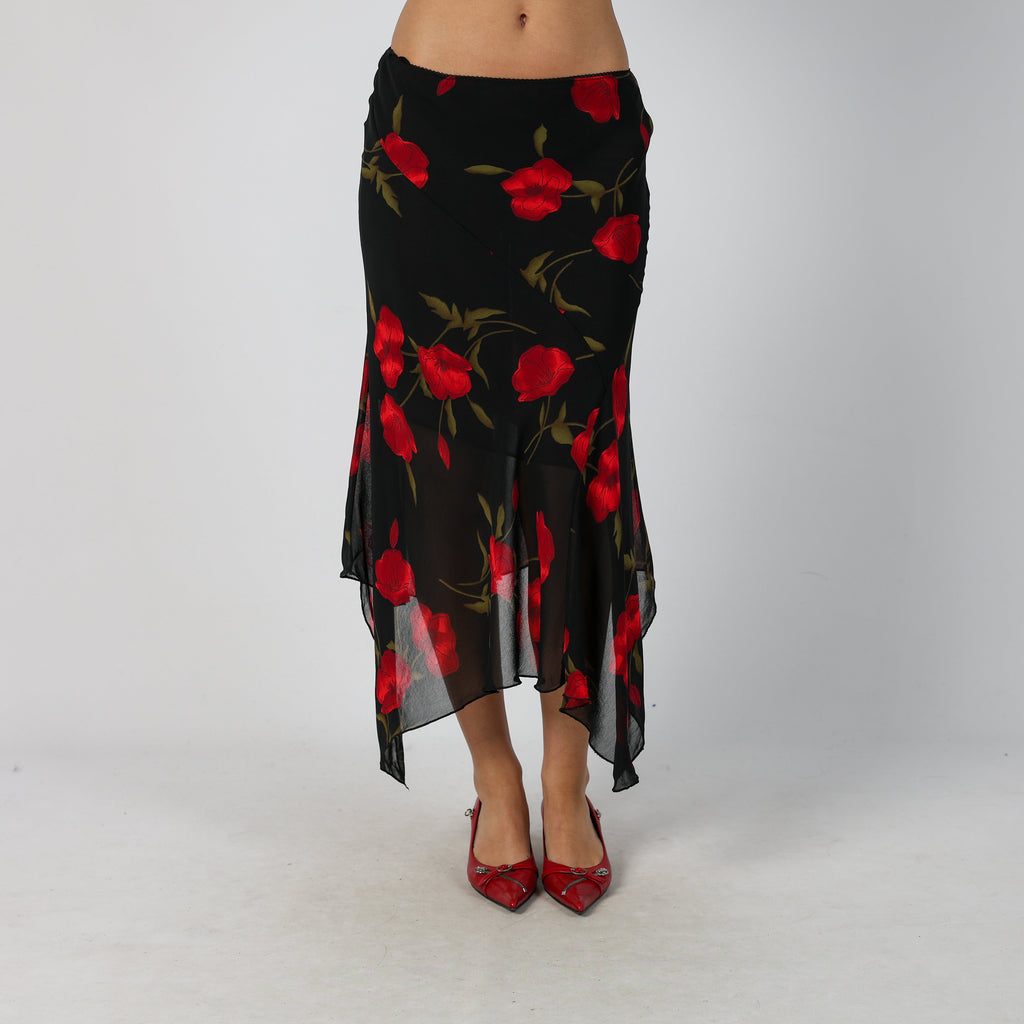 Black Y2K Coconuda Woven Midi Skirt (XXS)