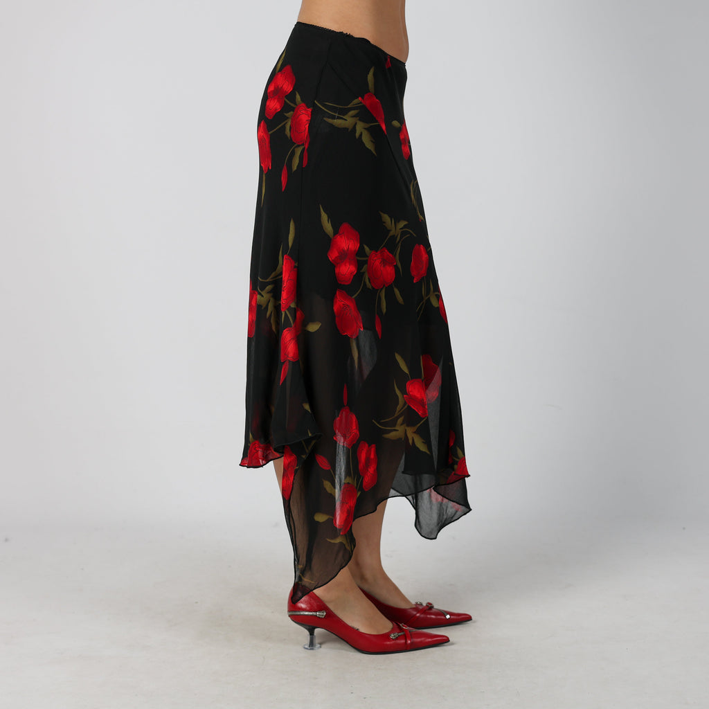 Black Y2K Coconuda Woven Midi Skirt (XXS)