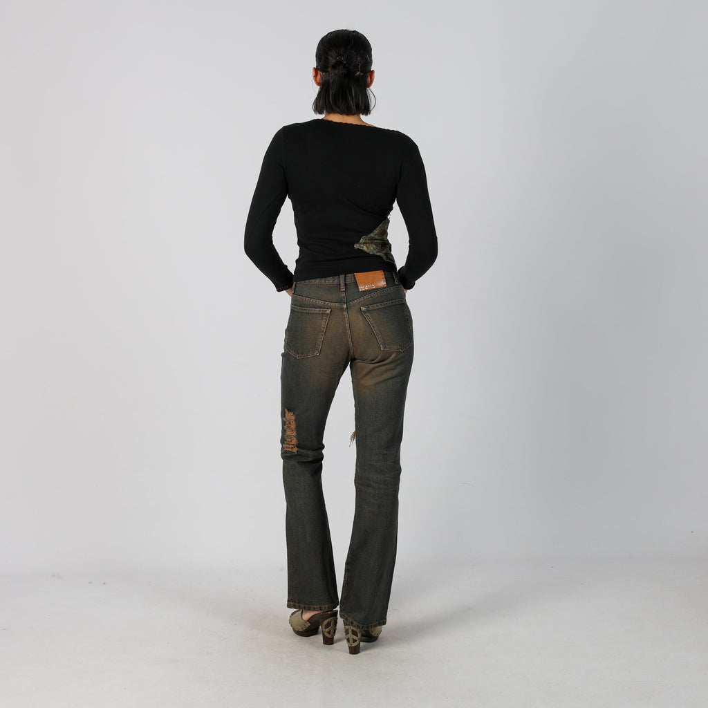 Blue 90s Flare Jeans Brown Wash (XS)