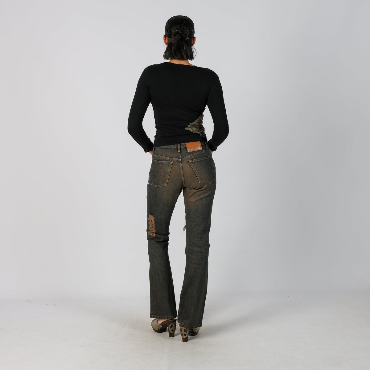 Blue 90s Flare Jeans Brown Wash (XS)