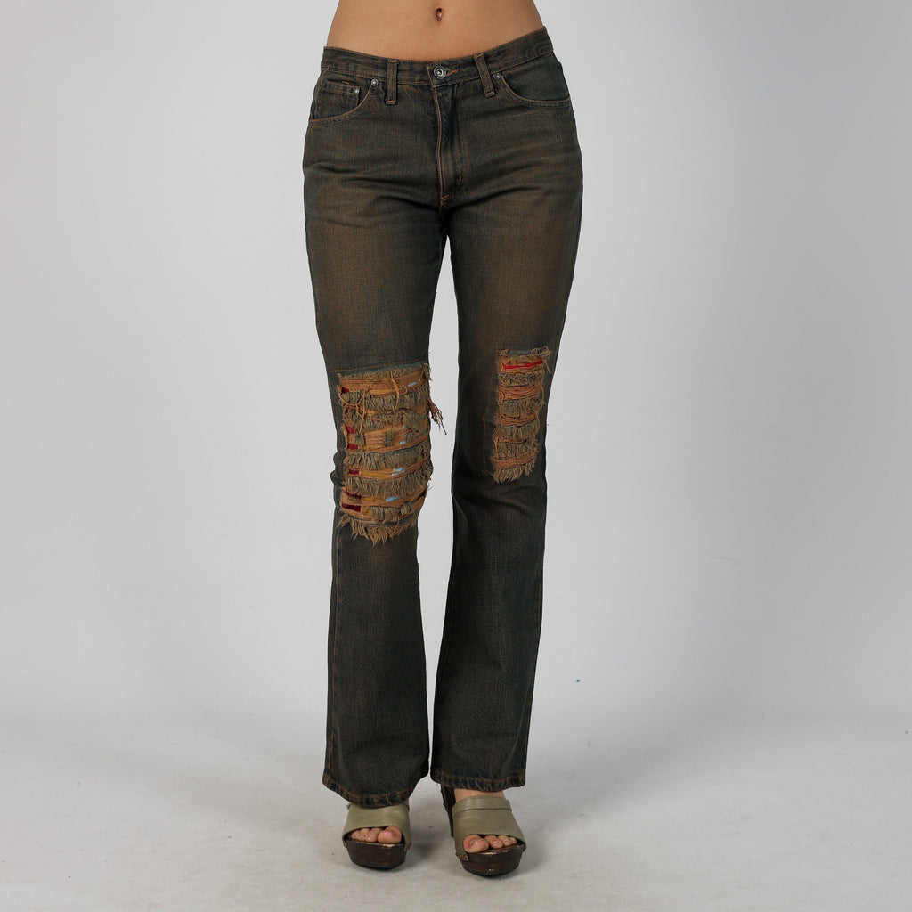Blue 90s Flare Jeans Brown Wash (XS)