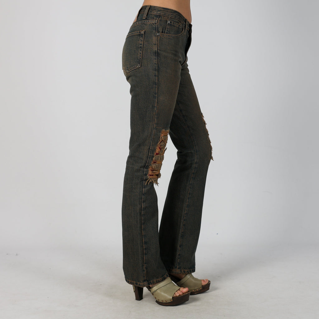 Blue 90s Flare Jeans Brown Wash (XS)