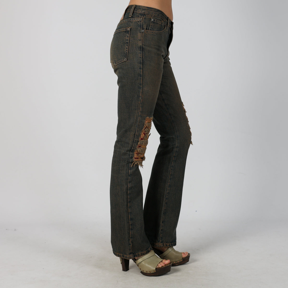 Blue 90s Flare Jeans Brown Wash (XS)
