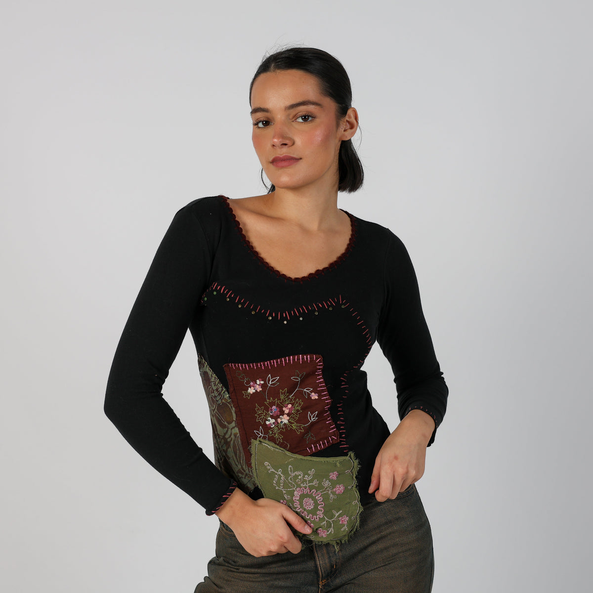Black Y2K Long Sleeve Top (S)